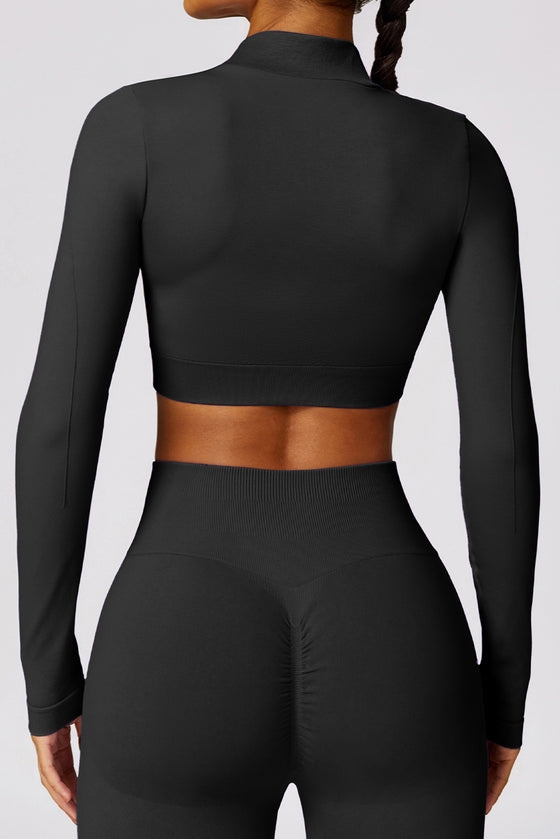 PACK2611639-P2-1, Black Long Sleeve Crop Top and Flare Pants Workout Set