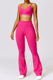  PACK2611638-P6-1, Rose Red Criss Cross Bra and High Waist Flare Pants Active Set