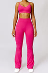 PACK2611638-P6-1, Rose Red Criss Cross Bra and High Waist Flare Pants Active Set