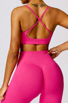 PACK2611638-P6-1, Rose Red Criss Cross Bra and High Waist Flare Pants Active Set