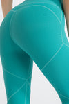 PACK265543-P409-1, Sea Green Exposed Seam Textured Cross Waist Gym Leggings