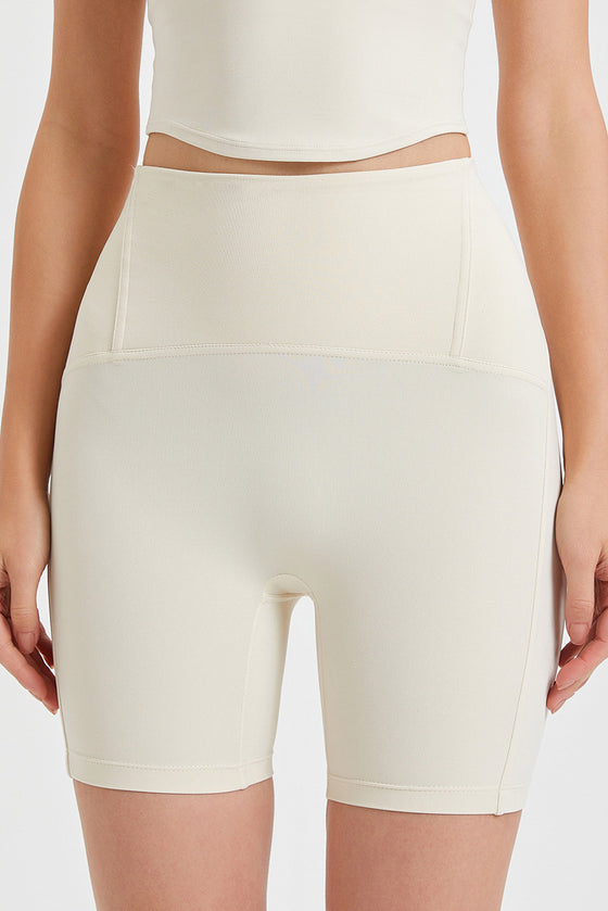 PACK265544-P101-1, White Tailored High Waist Buttock Lifting Fitness Shorts