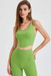 PACK264775-P809-1, Light Green Crossed Straps Round Hem Workout Top