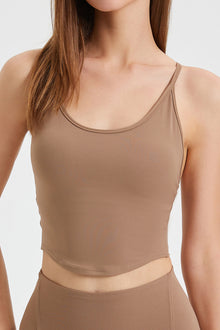  PACK264775-P4016-1, Light French Beige Crossed Straps Round Hem Workout Top
