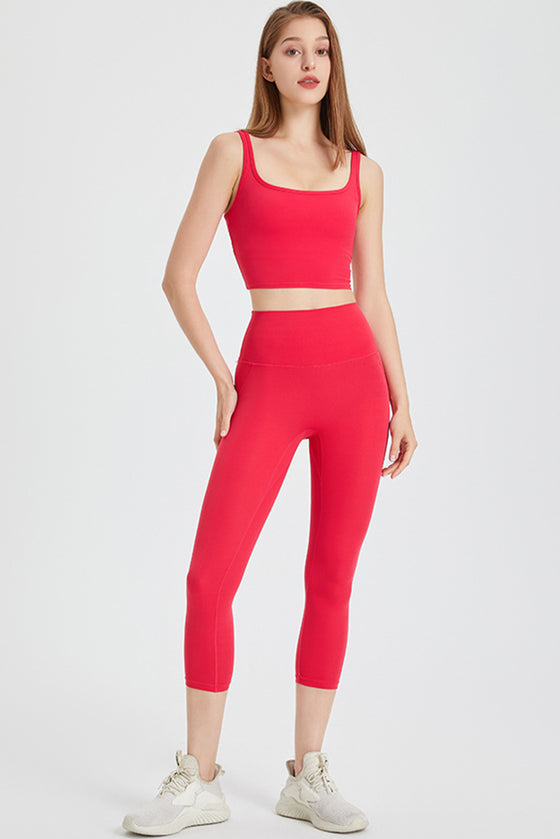 PACK264776-P3-1, Fiery Red U Neck Cropped Sleeveless Gym Top
