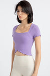 PACK264777-P208-1, Wisteria Frilly Trim Crossed Hem Cropped Yoga Top