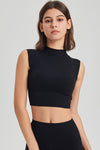 PACK264778-P2-1, Black Mock Neck Cropped Sports Tank Top