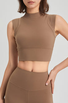  PACK264778-P6017-1, Simply Taupe Mock Neck Cropped Sports Tank Top