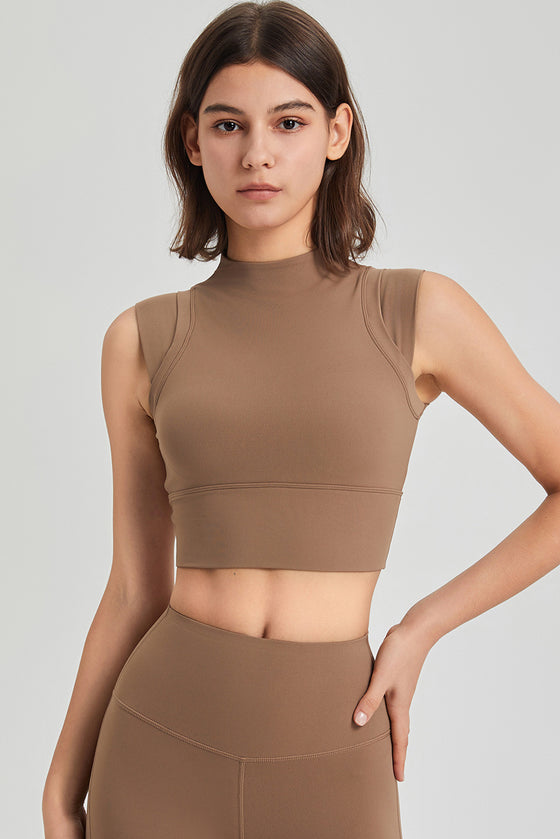 PACK264778-P6017-1, Simply Taupe Mock Neck Cropped Sports Tank Top