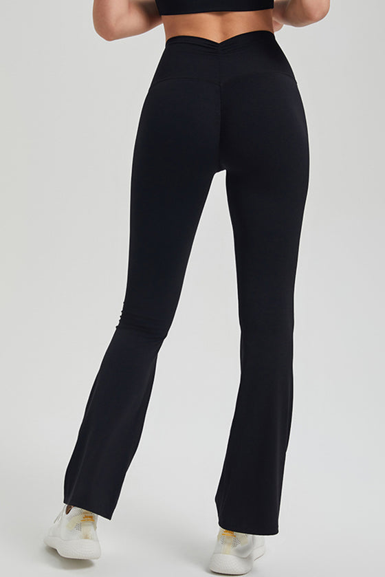 PACK265549-P2-1, Black Ruched High Waist Butt Lift Sports Flared Pants