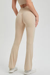 PACK265549-P1015-1, Oatmeal Ruched High Waist Butt Lift Sports Flared Pants