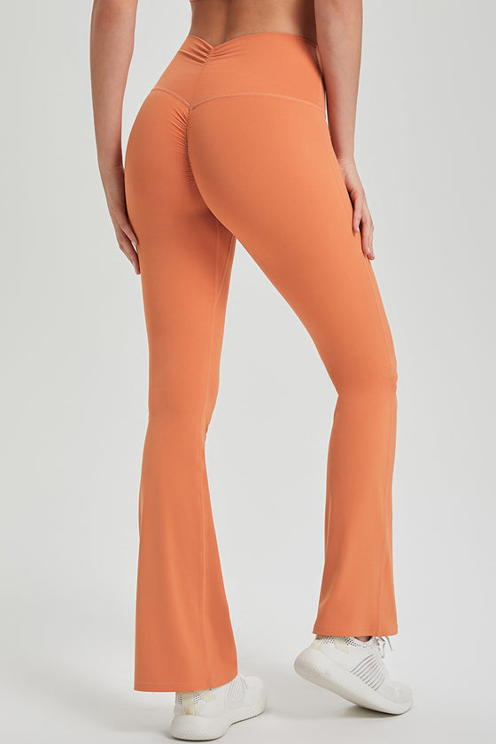 PACK265549-P3014-1, Grapefruit Orange Ruched High Waist Butt Lift Sports Flared Pants