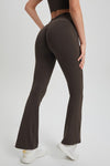 PACK265549-P5017-1, Dark Brown Ruched High Waist Butt Lift Sports Flared Pants