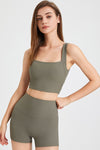 PACK264779-P1609-1, Moss Green Square Neck Cutout Back Crop Yoga Tank Top