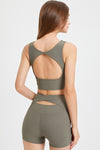 PACK264779-P1609-1, Moss Green Square Neck Cutout Back Crop Yoga Tank Top