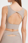 PACK264779-P5016-1, Pale Khaki Square Neck Cutout Back Crop Yoga Tank Top