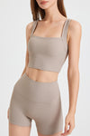 PACK264779-P5016-1, Pale Khaki Square Neck Cutout Back Crop Yoga Tank Top