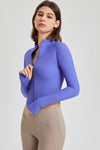 PACK264780-P205-1, Sky Blue Thumbhole Sleeve Mock Neck Zip Up Yoga Coat