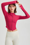 PACK264780-P206-1, Pitaya Pink Thumbhole Sleeve Mock Neck Zip Up Yoga Coat