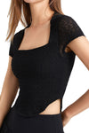 PACK264781-P2-1, Black Solid Color Textured Square Neck Active Top