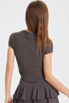 PACK264781-P5017-1, Dark Brown Solid Color Textured Square Neck Active Top