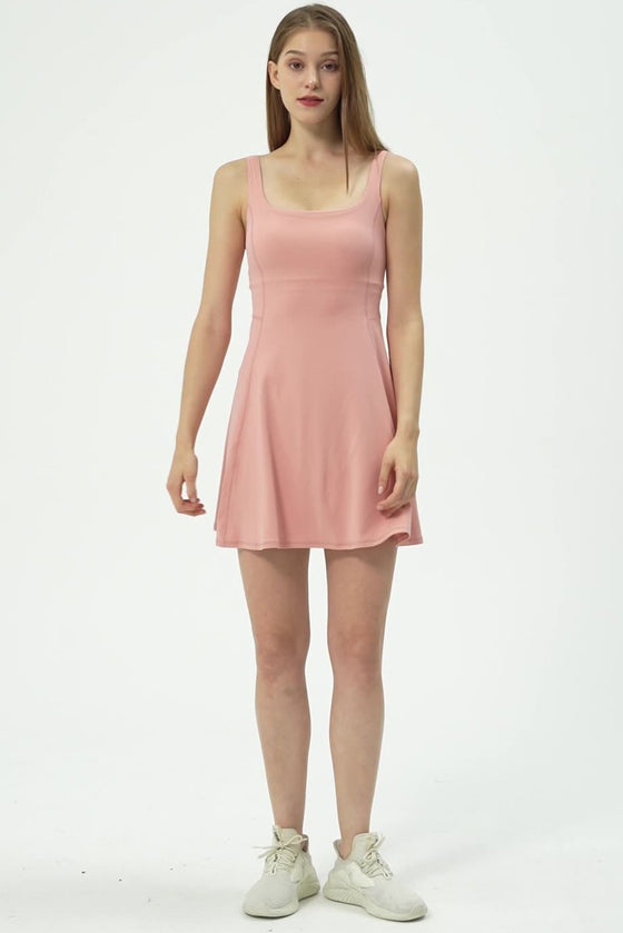PACK267004-P10-1, Pink Sleeveless U Neck Back Zipper Sports Mini Dress
