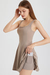 PACK267004-P5016-1, Pale Khaki Sleeveless U Neck Back Zipper Sports Mini Dress