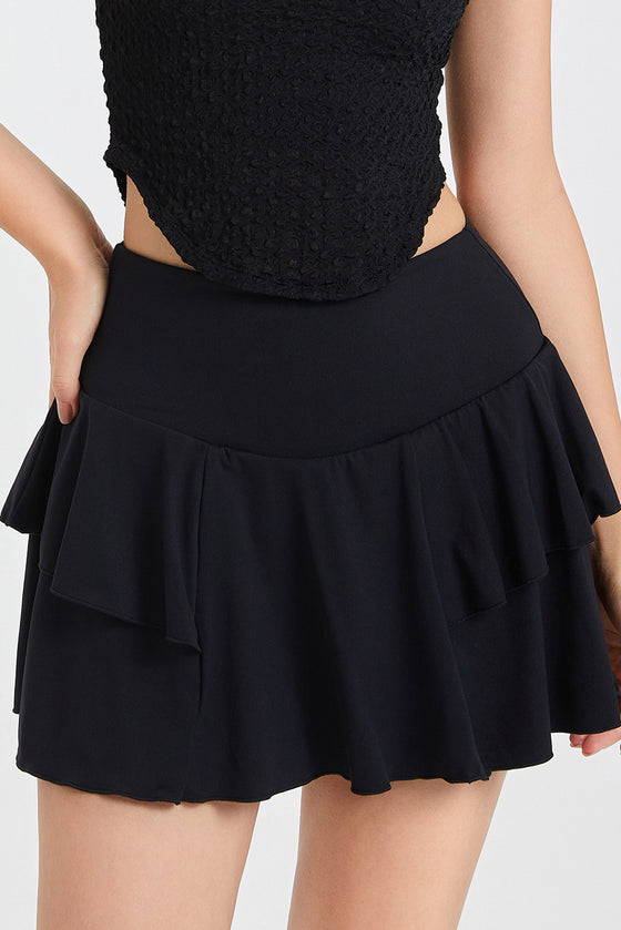 PACK265552-P2-1, Black High Waist Ruffled Sports Athletic Skirt