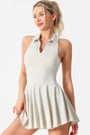 PACK267005-P1-1, White V Neck Pleated Removable Pad Sleeveless Active Dress