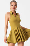 PACK267005-P407-1, Mustard V Neck Pleated Removable Pad Sleeveless Active Dress