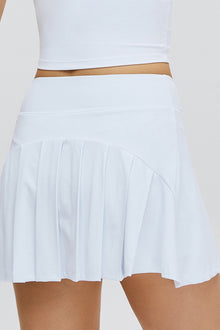  PACK265554-P1-1, White Solid Color High Waist Back Pleated Sports Skirt