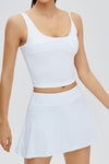 PACK265554-P1-1, White Solid Color High Waist Back Pleated Sports Skirt
