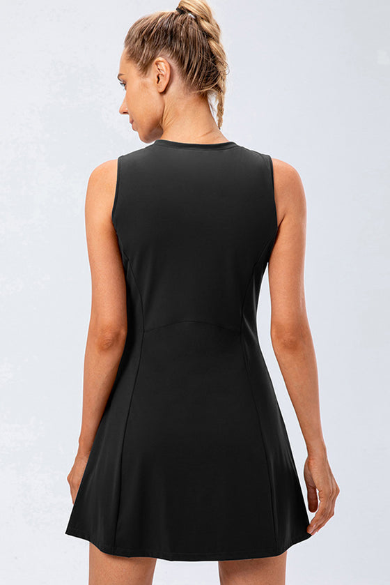 PACK267006-P2-1, Black Solid Color Sleeveless Basic Active Mini Dress