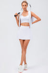 PACK265553-P1-1, White High Waist Back Pleated Sports Mini Skirt