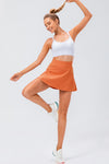 PACK265553-P7014-1, Russet Orange High Waist Back Pleated Sports Mini Skirt