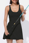 PACK267007-P2-1, Black Strappy Back Sleeveless U Neck Sports Mini Dress