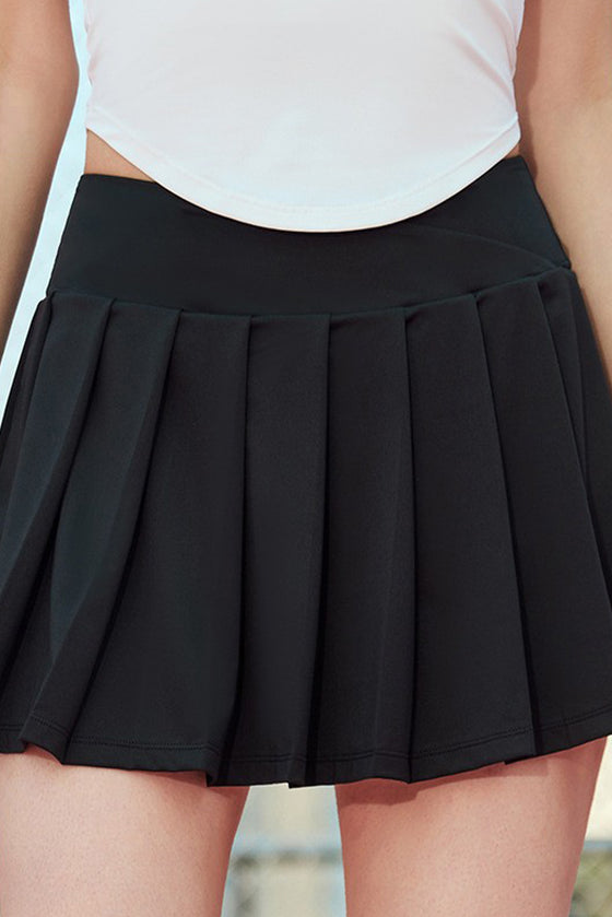 PACK265555-P2-1, Black Cross Waist Pleated Sports Skirt with Pocket