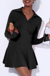 PACK267009-P2-1, Black V Neck Long Sleeve Active Sports Dress