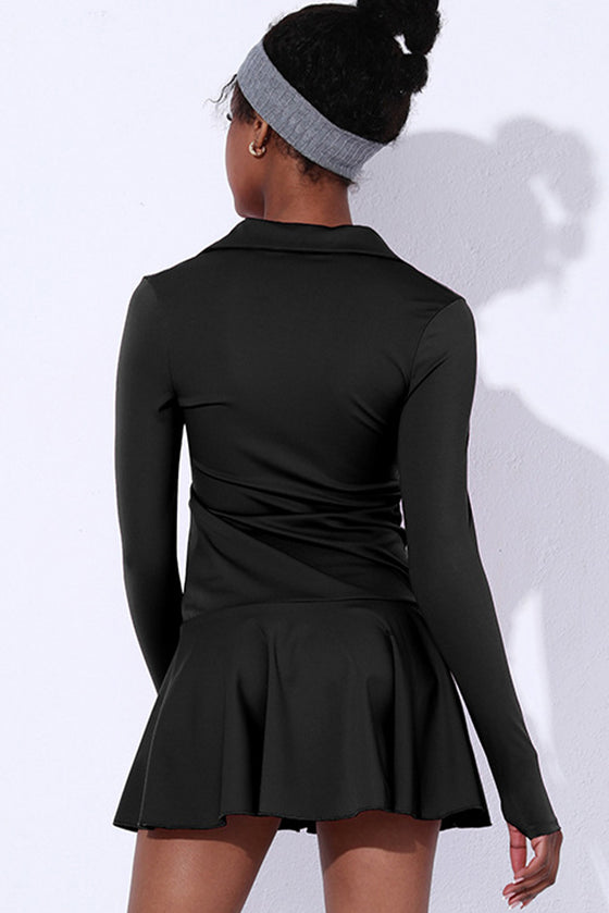 PACK267009-P2-1, Black V Neck Long Sleeve Active Sports Dress