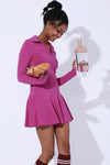 PACK267009-P106-1, Bright Pink V Neck Long Sleeve Active Sports Dress