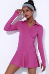 PACK267009-P106-1, Bright Pink V Neck Long Sleeve Active Sports Dress