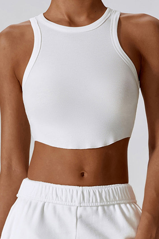 PACK264782-P1-1, White Ribbed Active Sports Cropped Tank Top