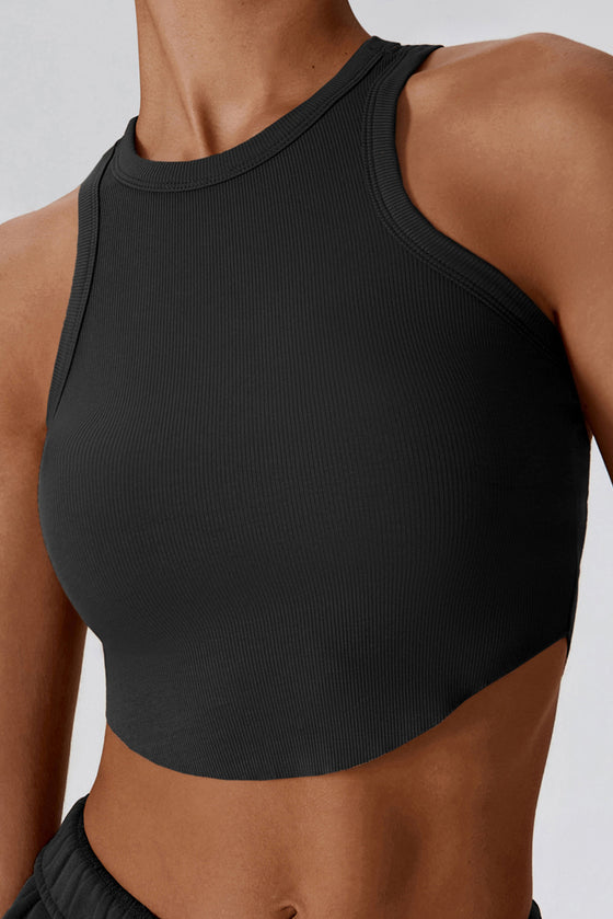 PACK264782-P2-1, Black Ribbed Active Sports Cropped Tank Top