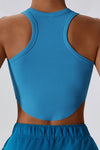PACK264782-P405-1, Peacock Blue Ribbed Active Sports Cropped Tank Top