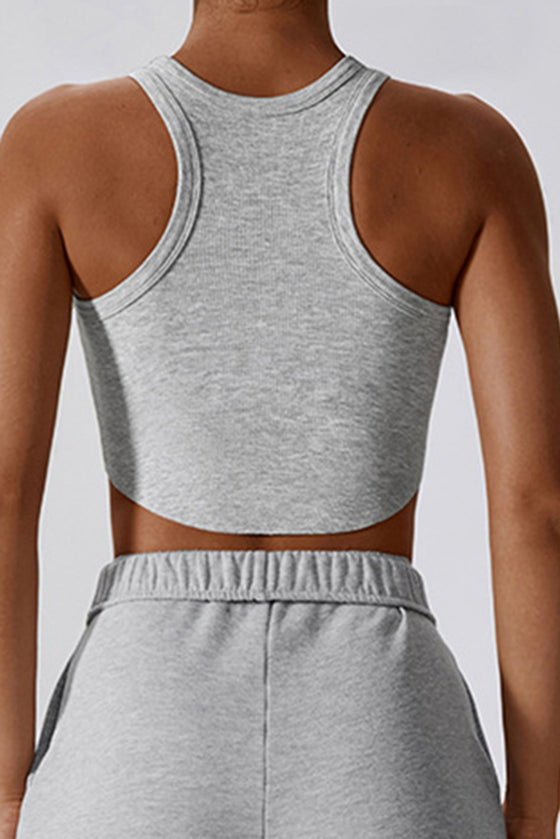 PACK264782-P1011-1, Light Grey Ribbed Active Sports Cropped Tank Top
