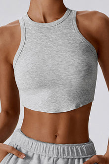  PACK264782-P1011-1, Light Grey Ribbed Active Sports Cropped Tank Top