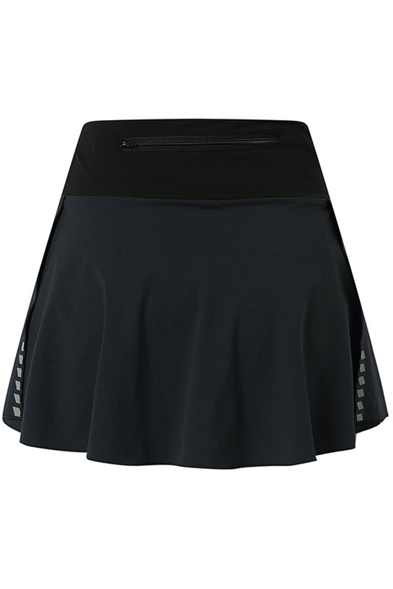 PACK265557-P2-1, Black Colorblock Waistband Geo Print 2-in-1 Active Skirt