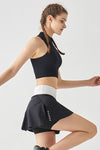 PACK265557-P2-1, Black Colorblock Waistband Geo Print 2-in-1 Active Skirt