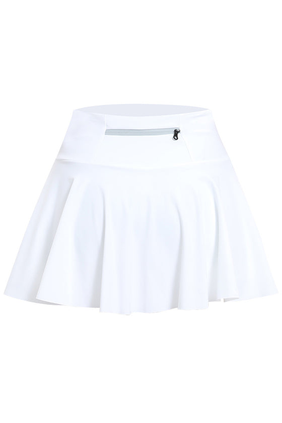 PACK265558-P1-1, White High Waist Beck Zipper Pocket Ruffled Active Skirt