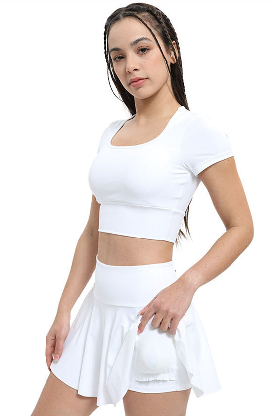 PACK265558-P1-1, White High Waist Beck Zipper Pocket Ruffled Active Skirt